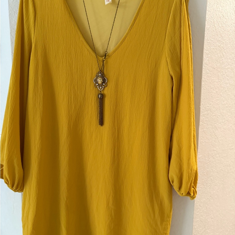 Yellow V-Neck Women's boho dress 90’